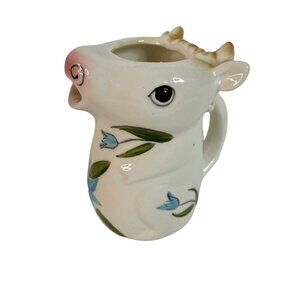 Vintage Japanese Floral Cow Ceramic Creamer Pitcher Cottagecore Grandmacore